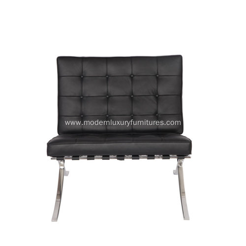 Black Leather Knoll Barcelona Chair with Ottoman